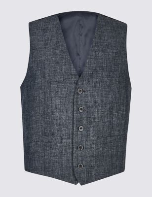 M&S LINEN MIRACLE TAILORED FIT WAISTCOAT