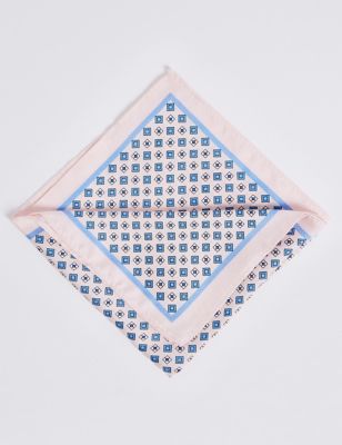 M&S PURE SILK GEOMETRIC PRINT POCKET SQUARE