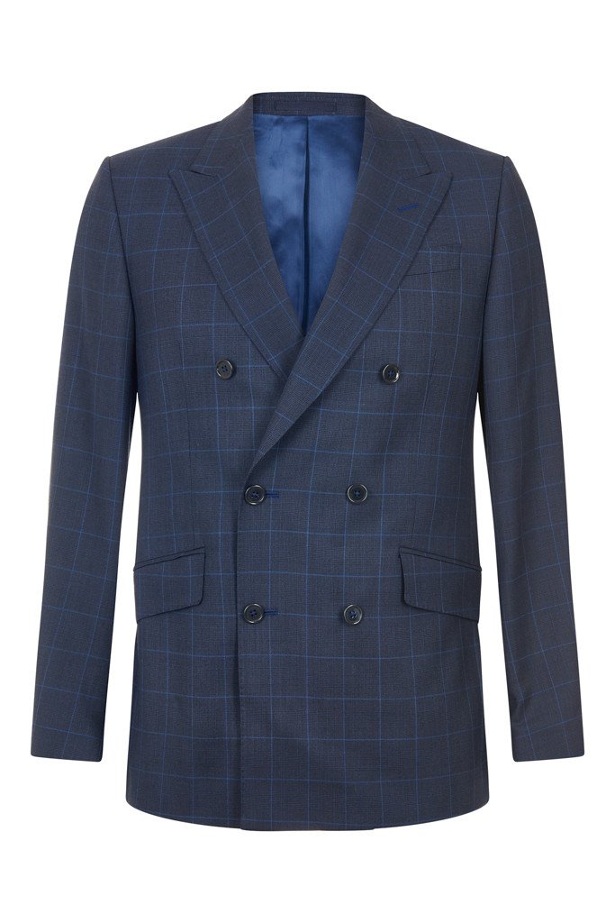 Hawkins & Shepherd 100% British Wool Navy Windowpane Suit