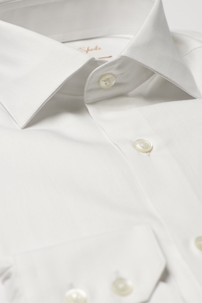 White Herringbone Cotton Shirt by Hawkins &amp; Shepherd