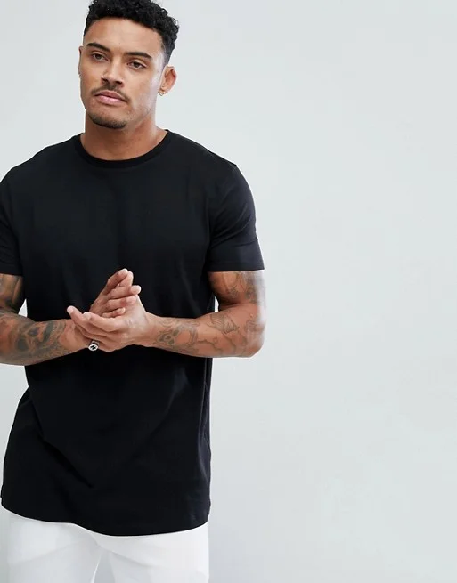 ASOS DESIGN LONGLINE T-SHIRT WITH CREW NECK IN BLACK