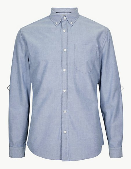 Blue Pure Cotton Oxford Shirt with Pocket