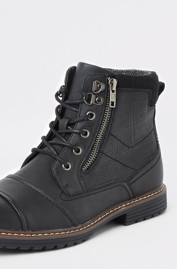 River Island Black Zipped Military Boots