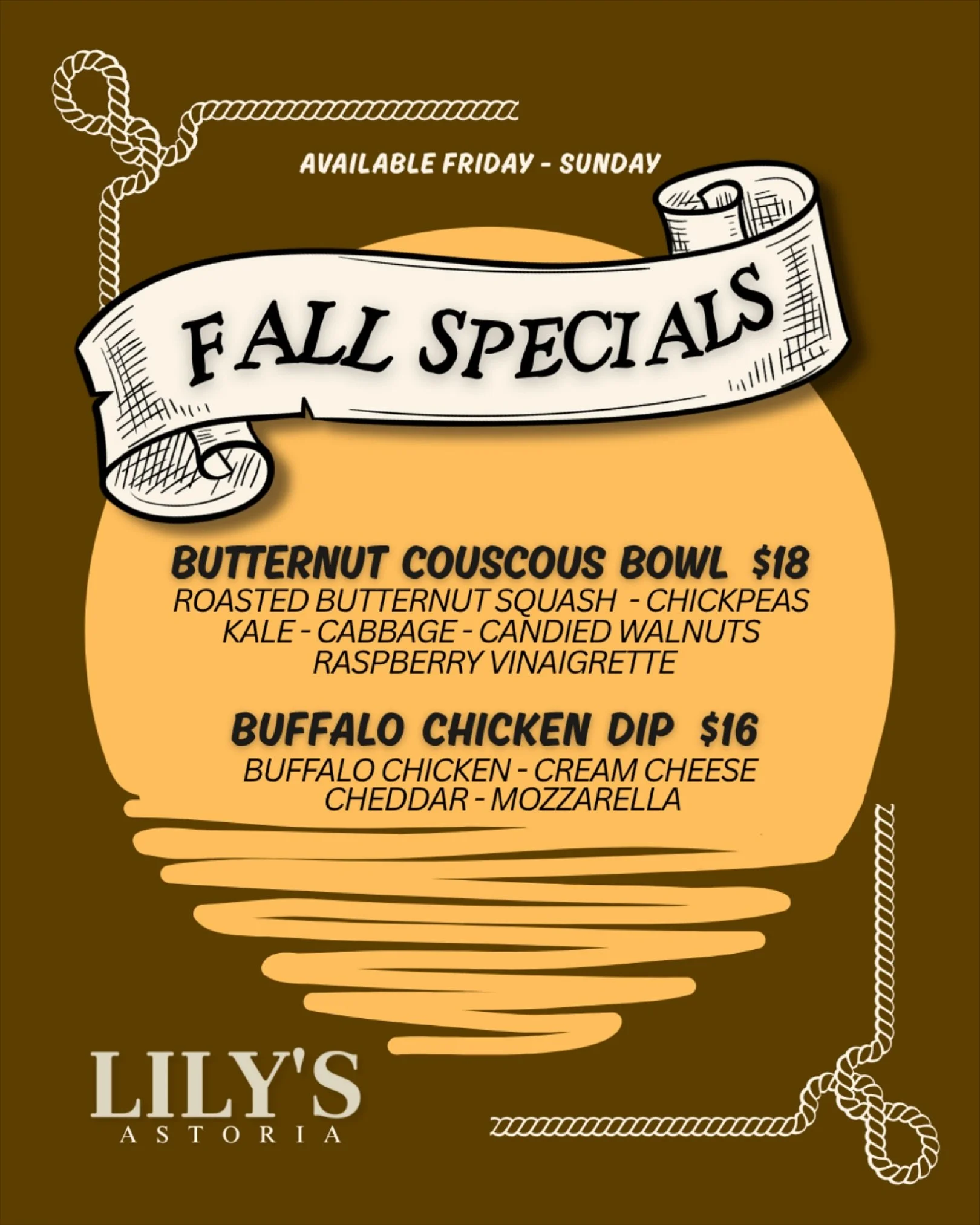 Weekend plans🍂🧶🥂: Soak in the Autumnal vibes at Lily&rsquo;s via a little Game Day action, Fall Dinner Specials, live DJ, and, let&rsquo;s not forget, All Day Happy Hour 🍾🤠🍳🥓🍹🎛️

#astoriaeats #astorialive #astoriaqueens #astoriahappyhour #as