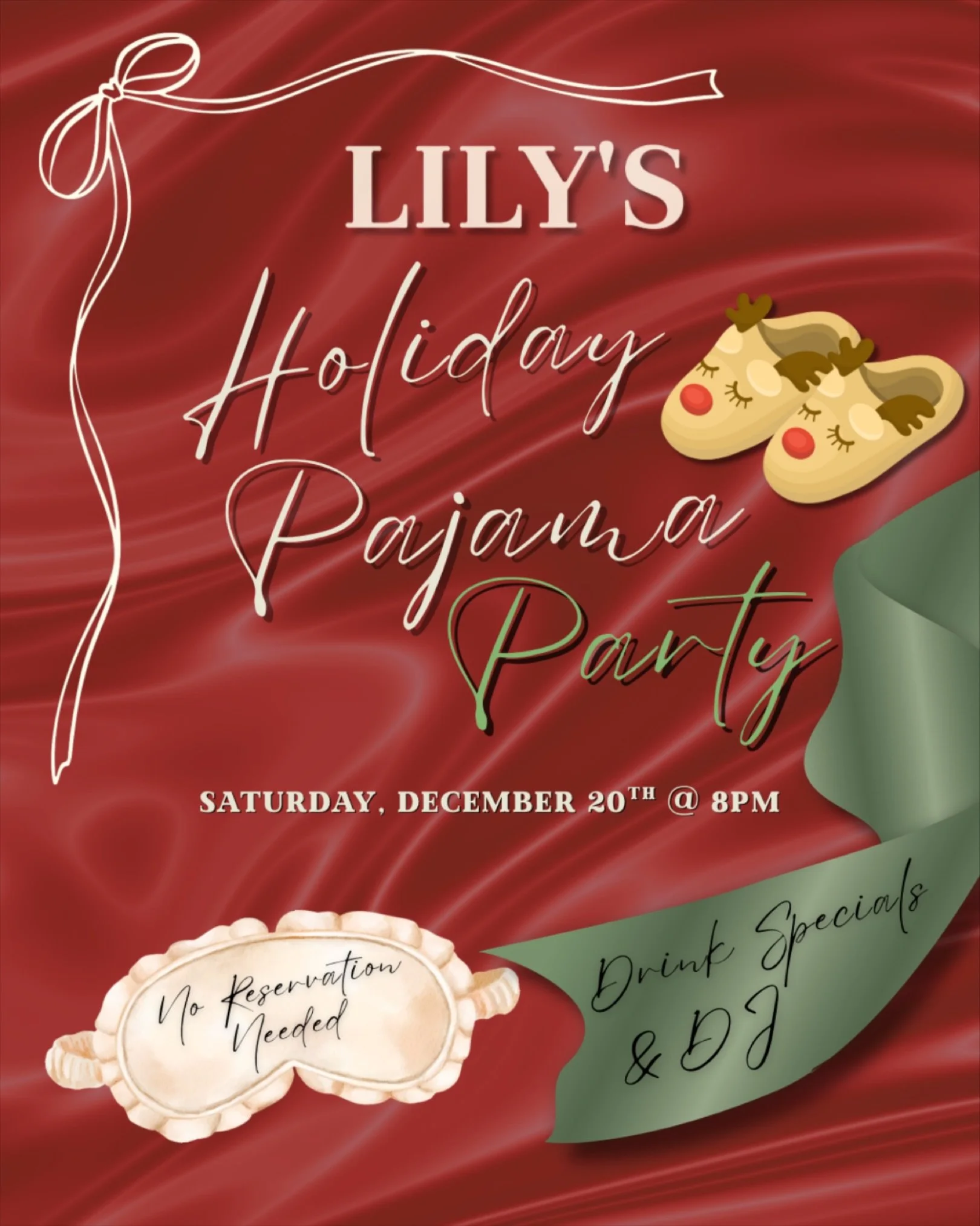 🛌🎁HOLIDAY PAJAMA PARTY!🎁🛌 Slip into something a little more comfortable and join us for a very cozy (or sexy🫦) holiday pajama party on Saturday, December 20th! We&rsquo;ll be drinking specials all night and dancing in our fuzzy socks as our DJ t