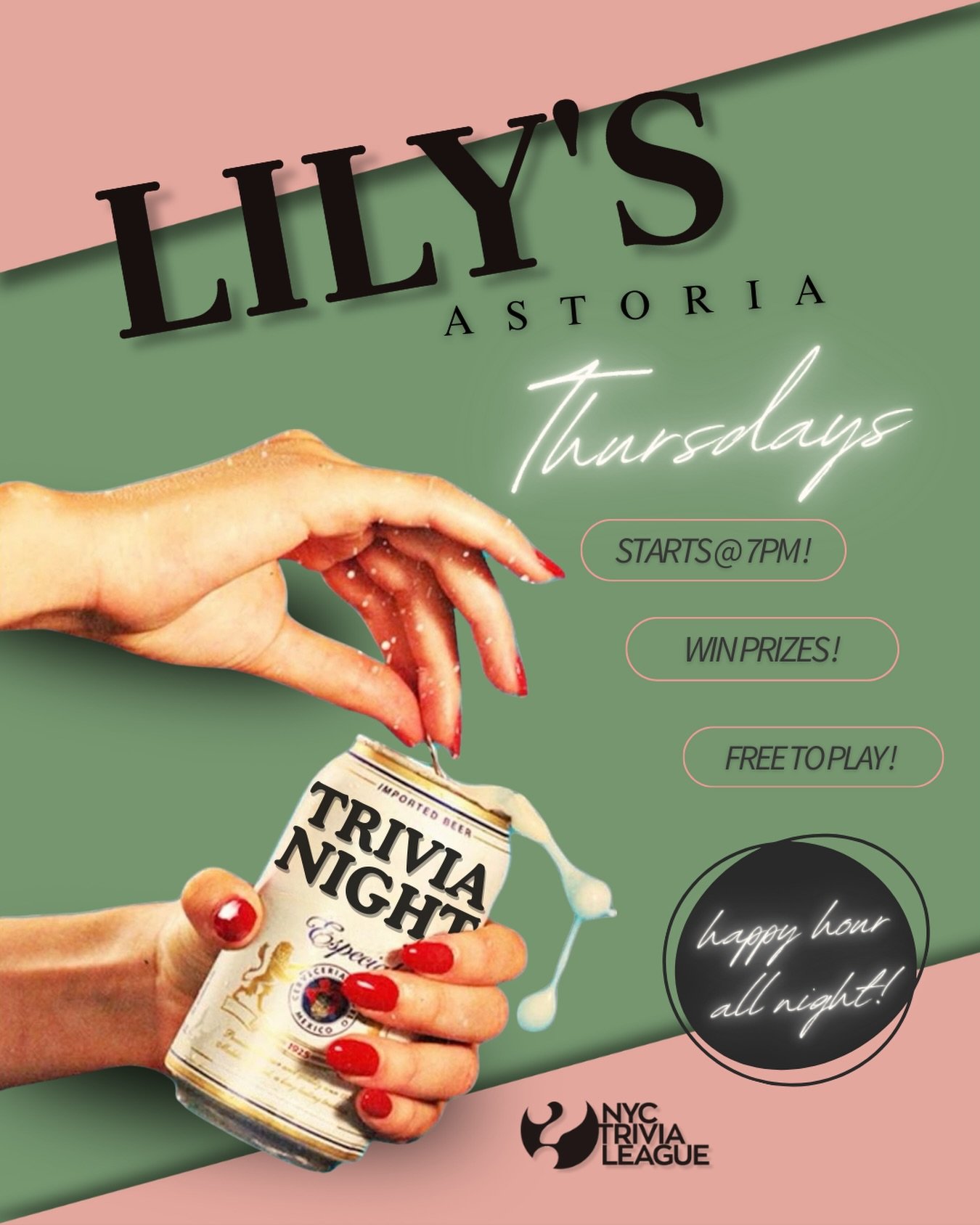 🧠TRIVIA NIGHT THURSDAYS🧠 Catch us at Lily&rsquo;s every Thursday at 7PM doing the four essentials- Eating, drinking, thinking, and drinking a little more🍻 Just be sure to arrive early for a good seat and, as always, enjoy that Happy Hour all day &