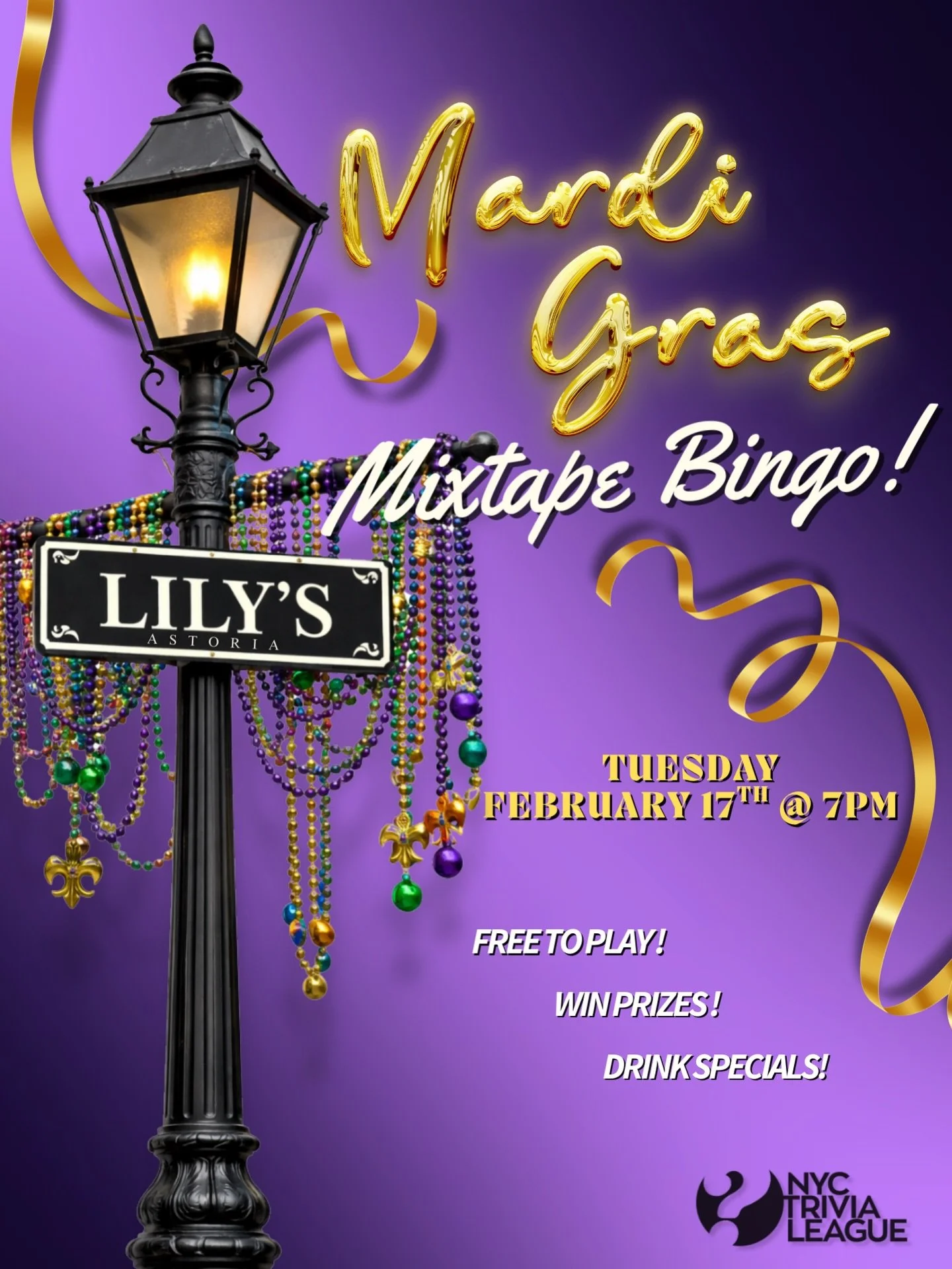 ‼️🎺TONIGHT🎺‼️ Join us for a very special version of Mixtape Bingo- Mardi Gras style!🎉🎶 Catch us at 7PM, dancing in our seats, with a cocktail in one hand and a bingo stamp in the other. Just be sure to arrive early for some dinner, drinks, and a 