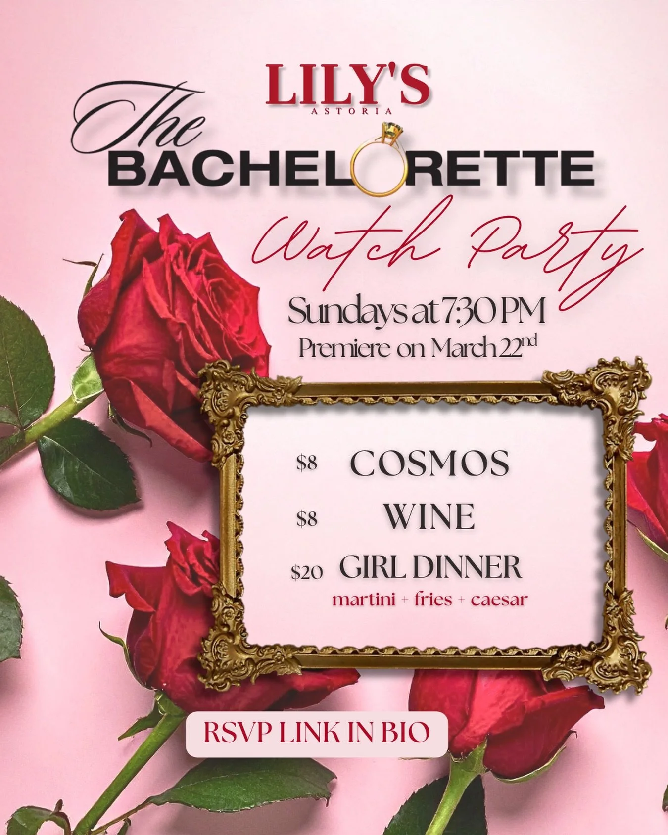 🌹THE BACHELORETTE WATCH PARTY🌹Get ready for the most dramatic night of the week and join us every Sunday for our weekly The Bachelorette Watch Party! Starting Sunday, March 22nd, we&rsquo;ll be projecting all the drama on our big screen and slingin