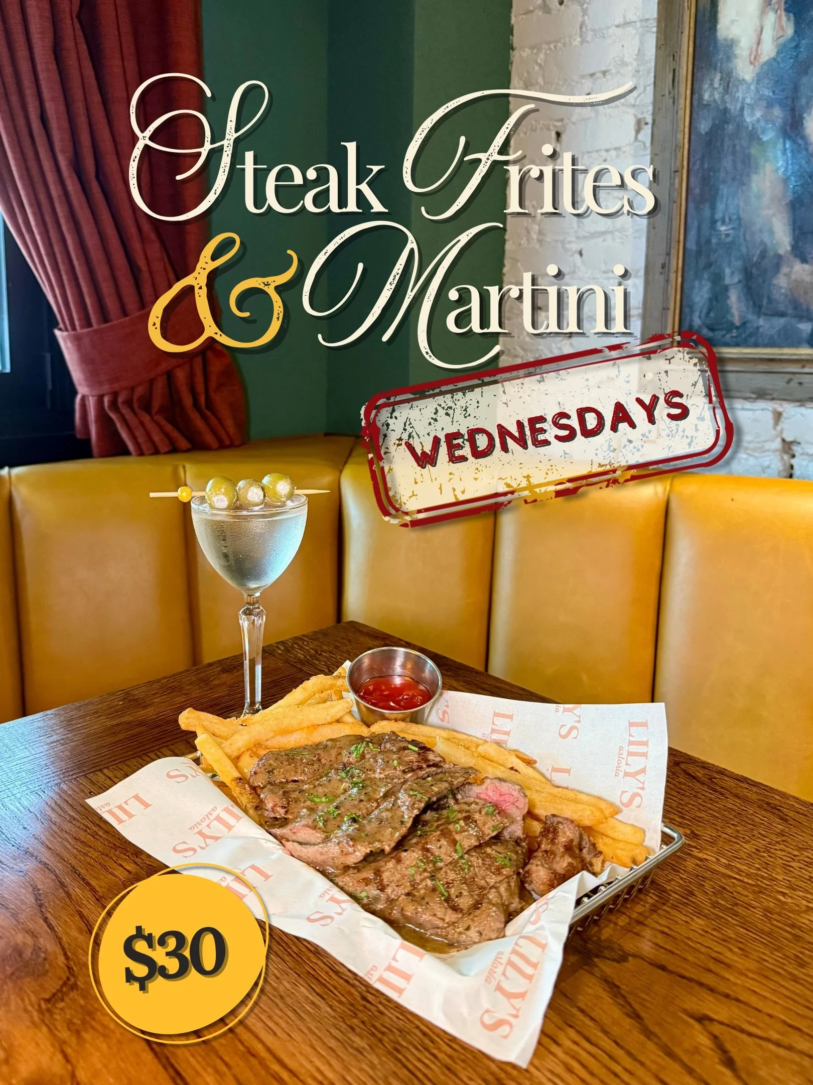 Join us tonight for our oh-so popular $30 Steak Frites &amp; Martini Special
All Day &amp; Every Wednesday 🍸🥩🍟

#itsinqueens #astoriaqueens #astorianyc #astoriaeats #steakfritesnyc