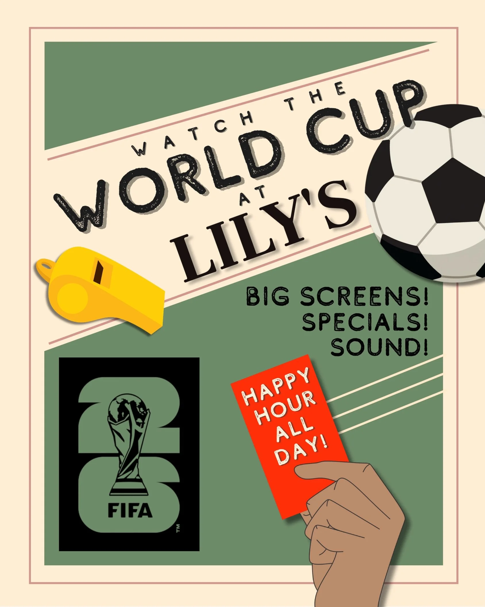🌎⚽️THE WORLD CUP AT LILY&rsquo;S⚽️🌎 The World Cup is just around the corner and Lily&rsquo;s will be THE place to watch it📺 Our projector &amp; TVs will be running in overtime and our All Day Happy Hour will have you saying GOOOOOAAAAALLL!🍹 So, g