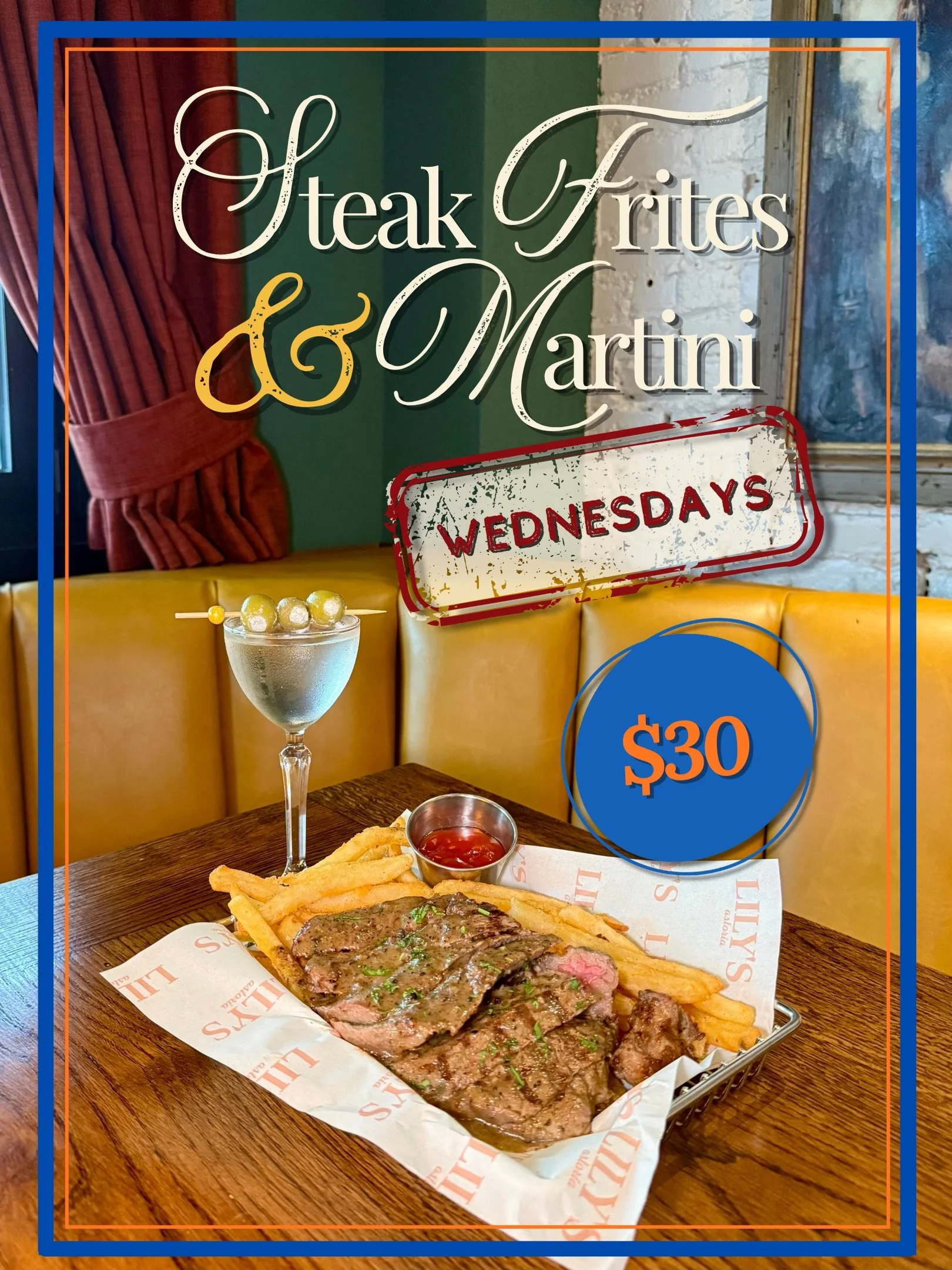 🏀🔵THE KNICKS GAME 4🔵🏀 When Steak Frites &amp; Martini Wednesday falls on Game 4😮&zwj;💨🥩🍟 Get here early, order the steak, then wash it down with our Spaghett Buckets while we get the meat sweats and we watch this epic Game 4😰 Our projector &