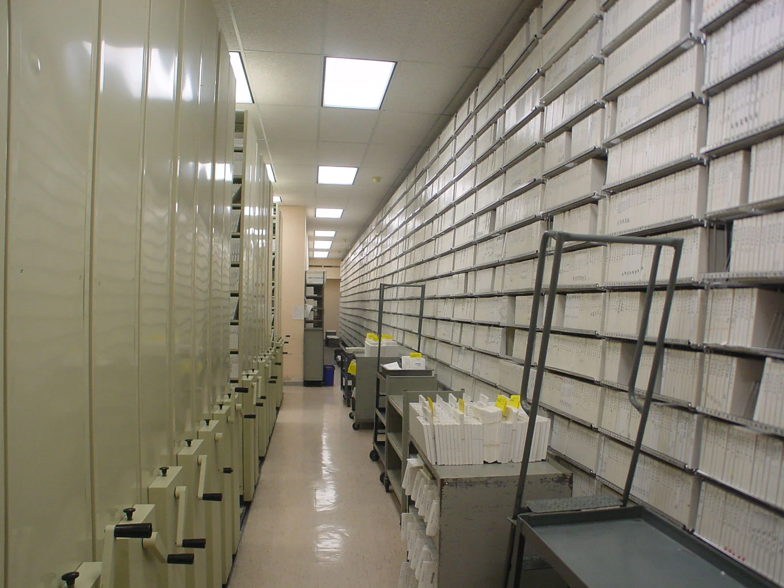 This 83,000-volume Master Tape Library is the largest educational resource of its kind in the world and Dennis designed three continuous movable shelving systems to handle the product. These 12’ tall carousels are 80’ long and rotate by co…