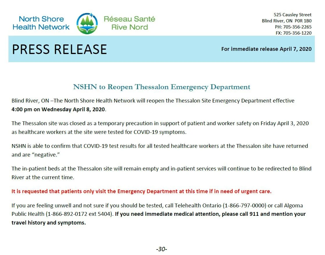 News Releases North Shore Health Network