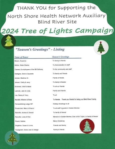 List of donors to the 2024 Tree of Lights campaign who offered "Season's Greetings."