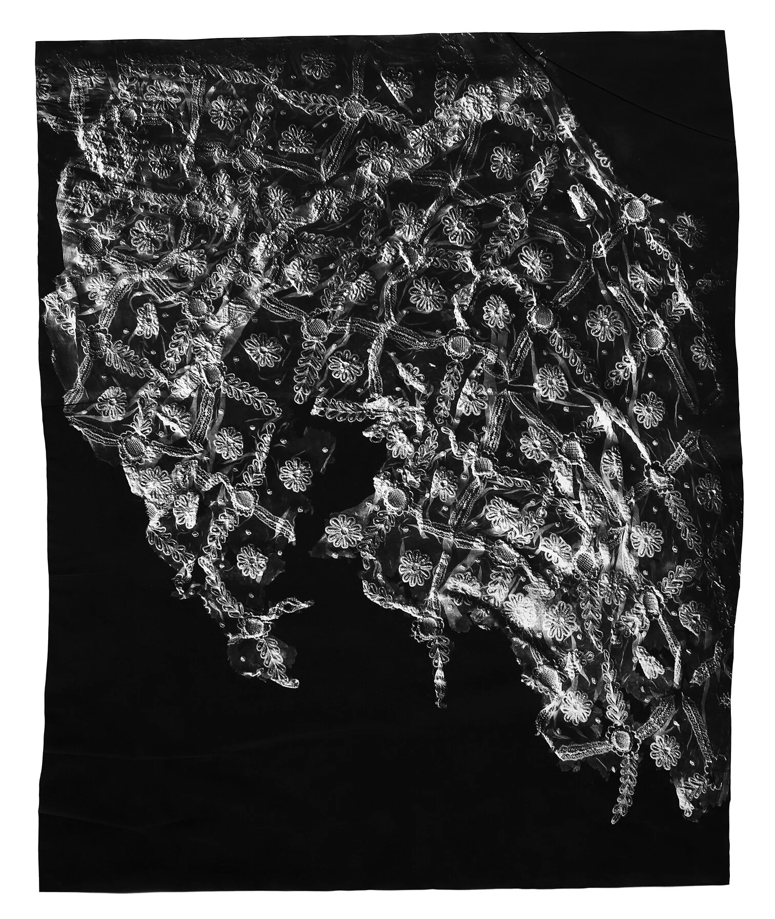 Klea McKenna, Artifact #3, 2017, Photographic Relief. Unique Gelatin Silver Photogram , Impression of a fragment of a sequined, silk dupatta (India, 1930s)