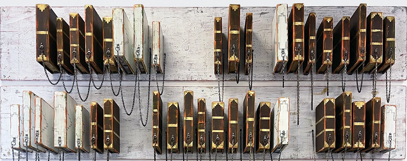 SawyerRose_Lauren_2021_Wood-Chains-GoldAndSilverLeaf-Cardboard_96x96x12in.jpg