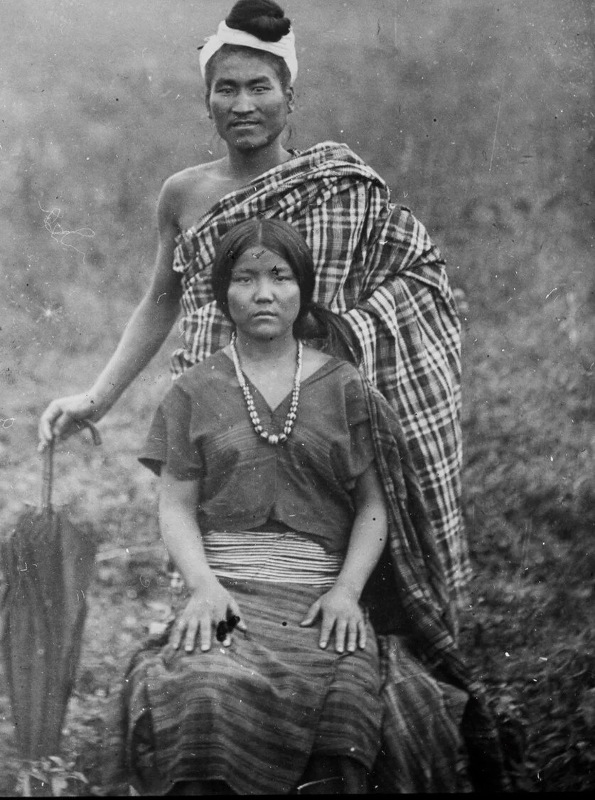 A Chin man and woman in traditional dress, circa 1905.  Courtesy of the Museum of Natural and Cultural History, University of Oregon.