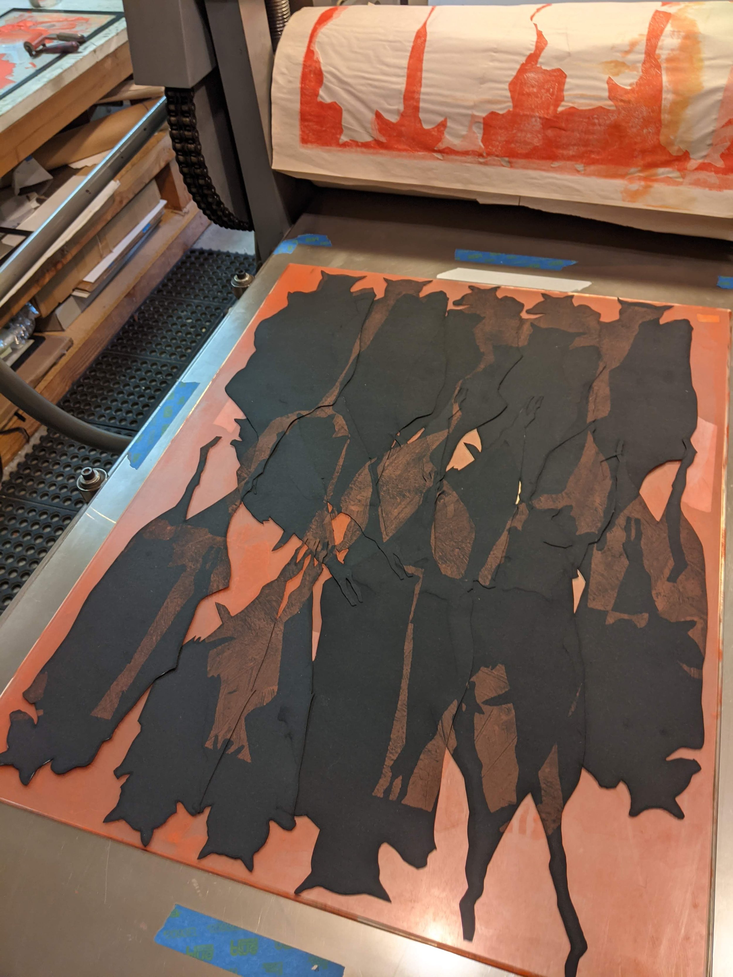 Work in Progress: current project printing on hand-cut paper bats 