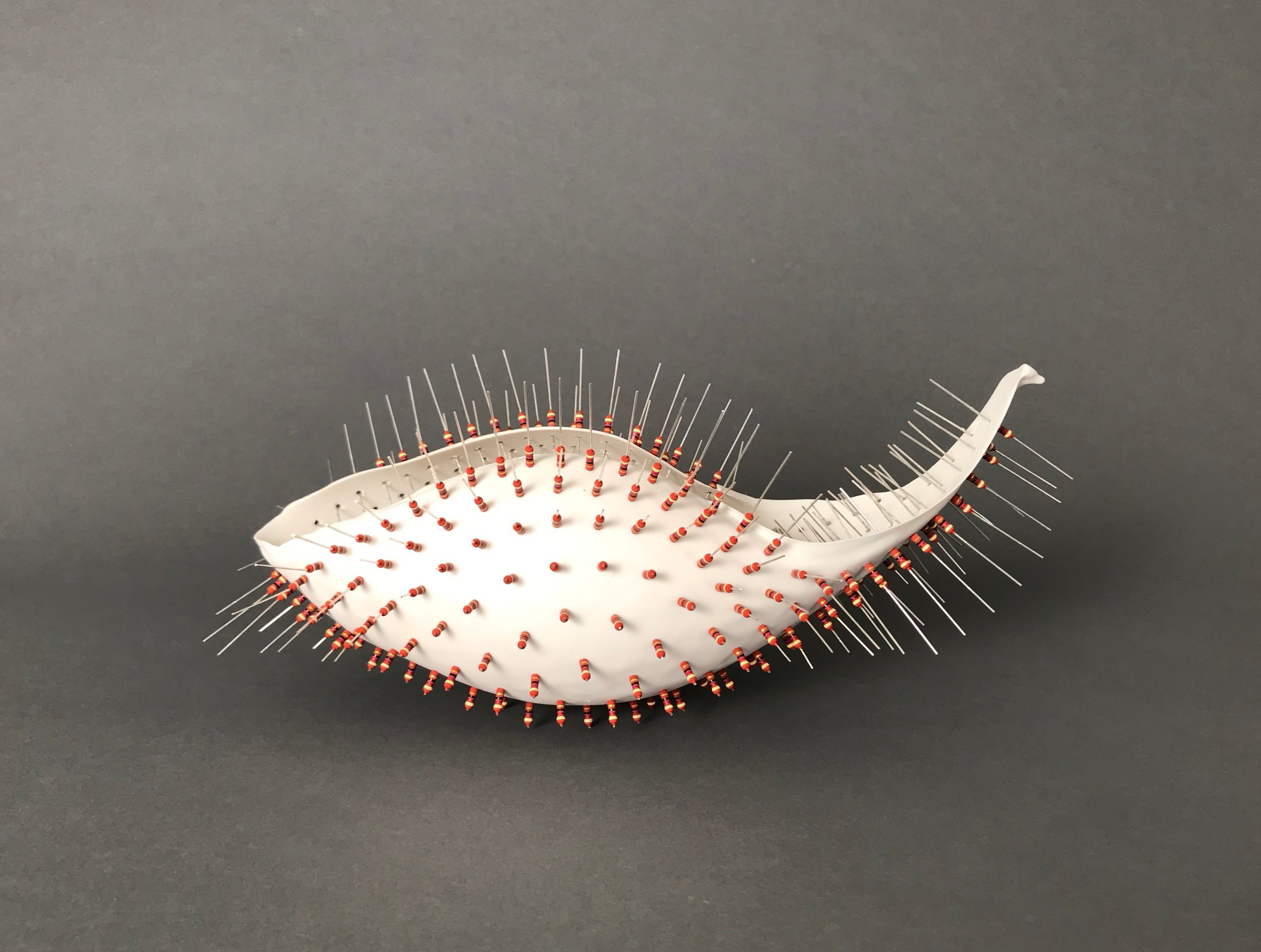 Mitra Fabian, Prickle, 2019, slip-cast porcelain, resistors 4"h x 9"w x 4"d