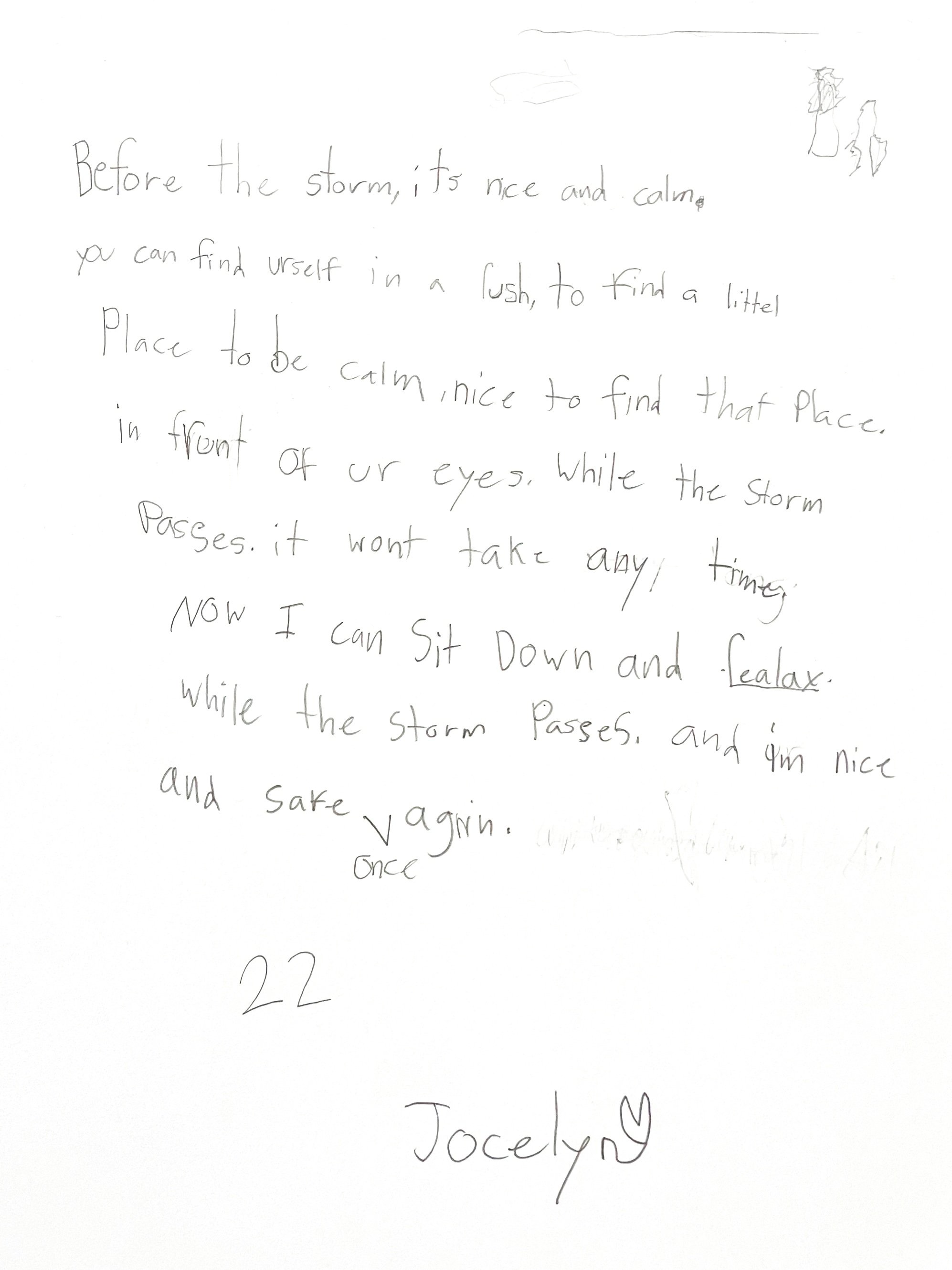 Poem written by Jocelyn, Age 9, Inspired by Jane Olin's Photograph "Intimate Conversation 22"