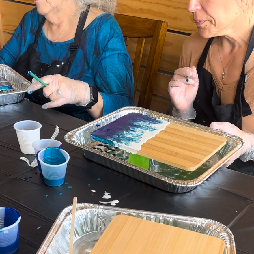 Ocean-Inspired Pour Paint: A Holiday Cutting Board Workshop
