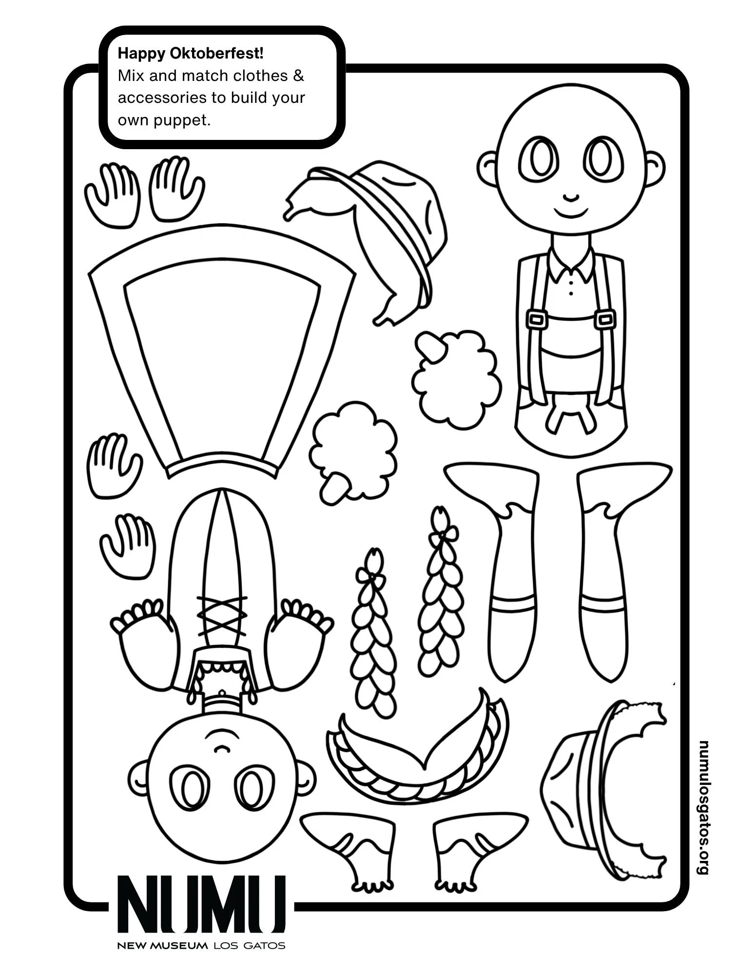 A puppet in lederhosen and one in a dirndl. Both have detached limbs and hair.