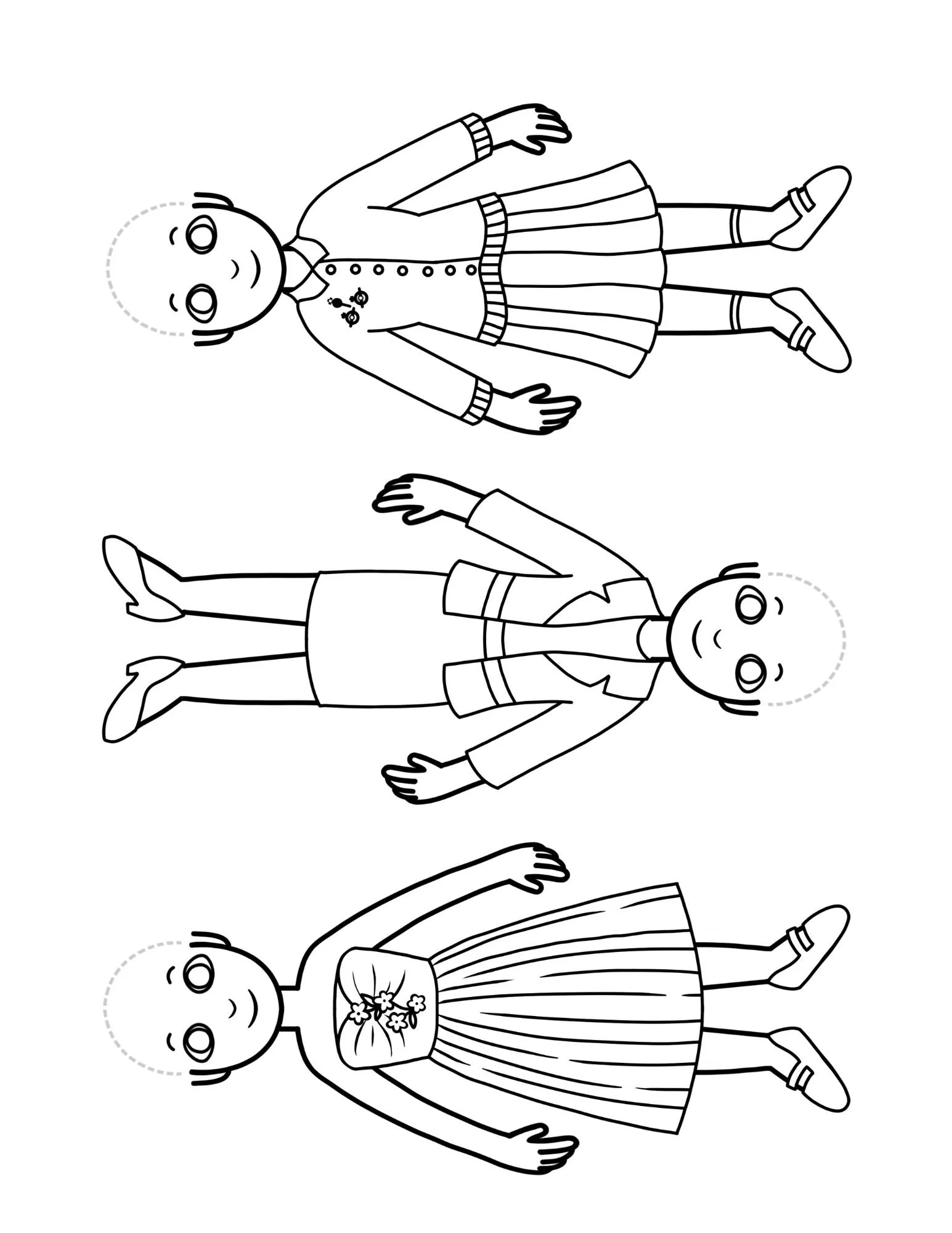 3 paper dolls, already clothed in 1960s style women's clothing