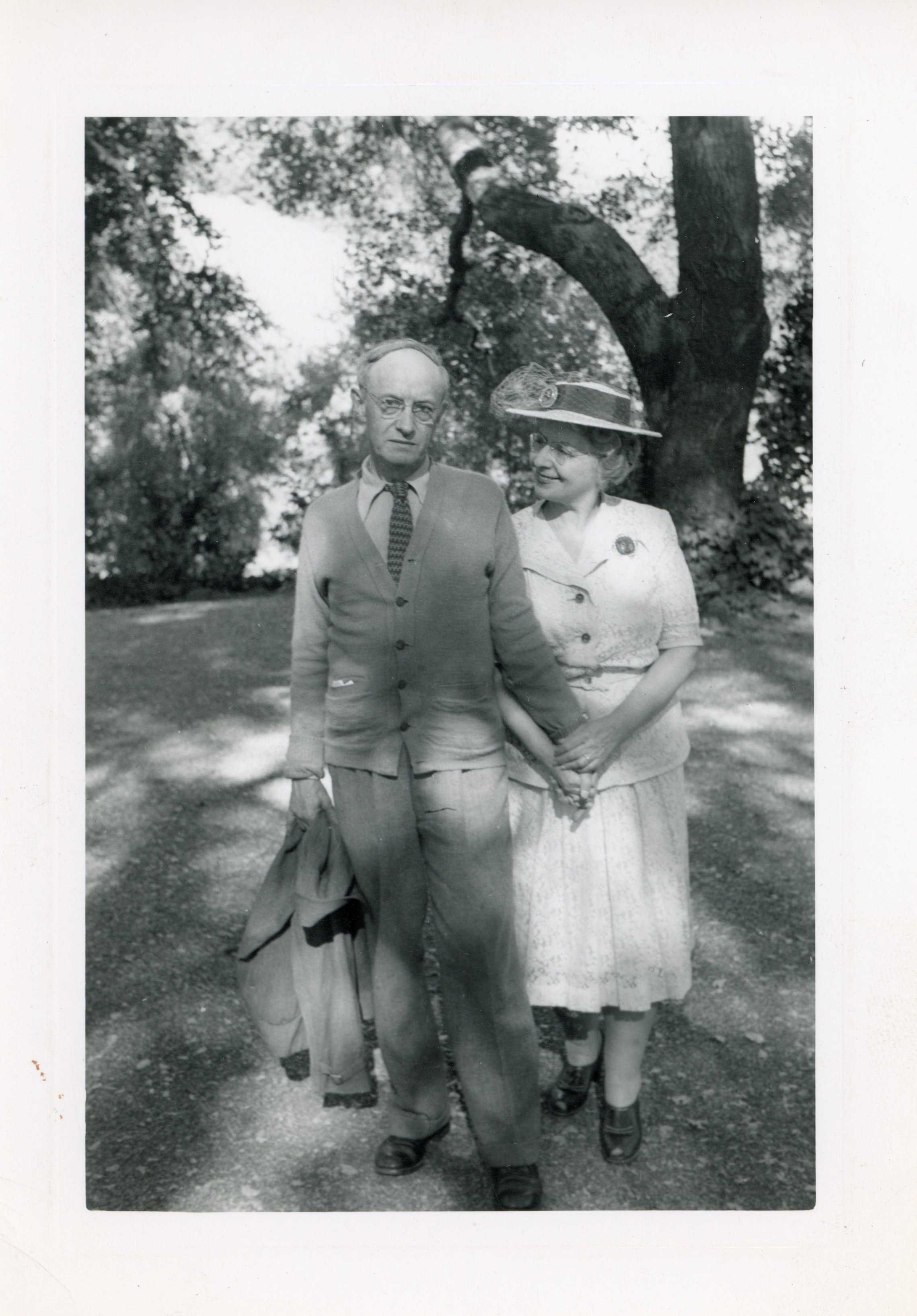 A black and white photograph of an elderly man and woman