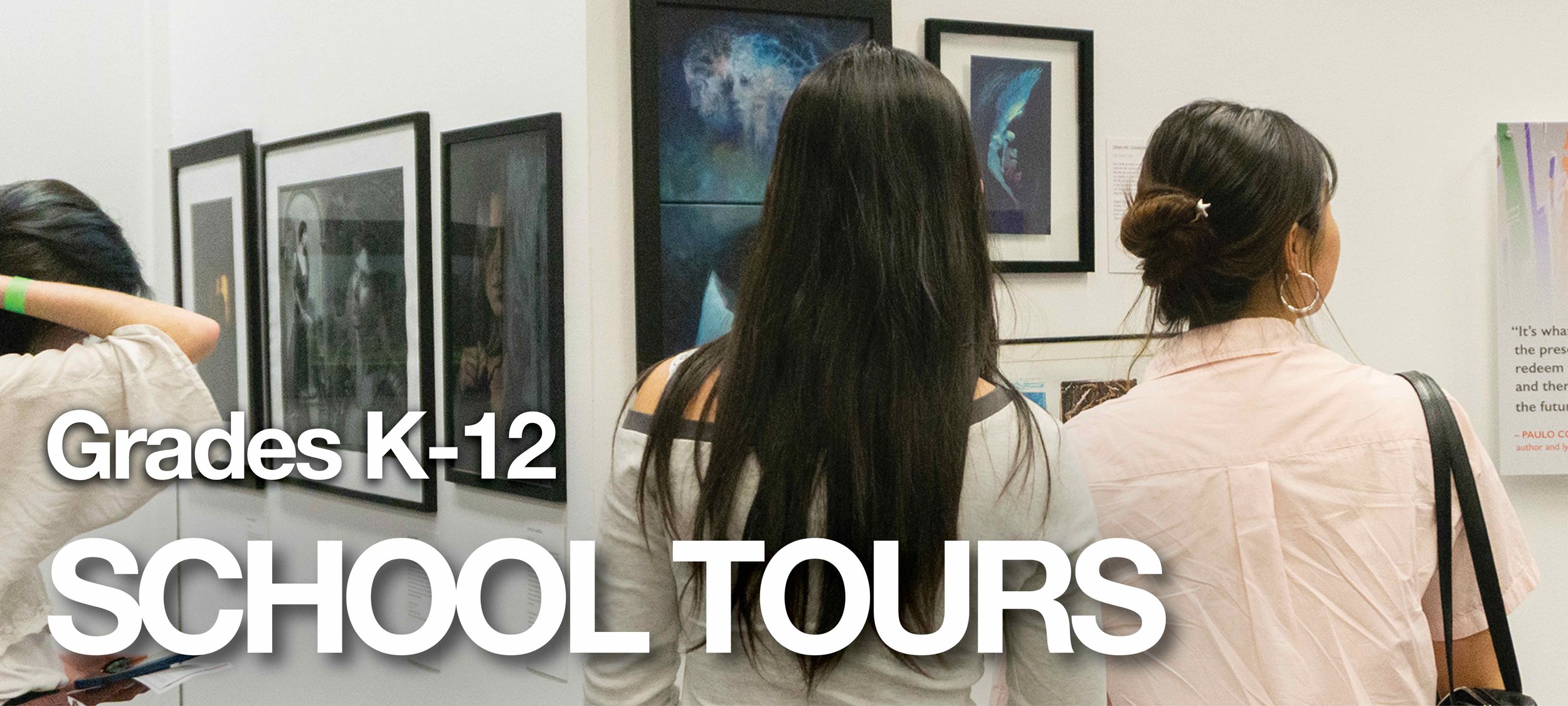 Grades K-12 School Tours. A photo of high schoolers exploring the art galleries.