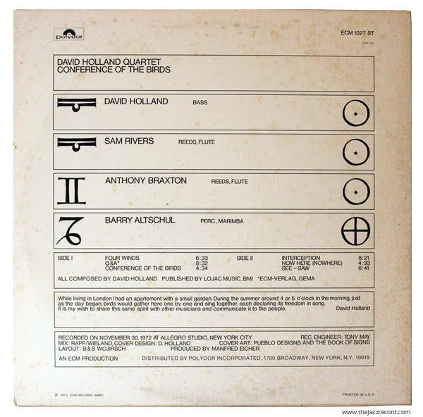 Dave Holland - Conference Of The Birds - back cover - vinyl lp