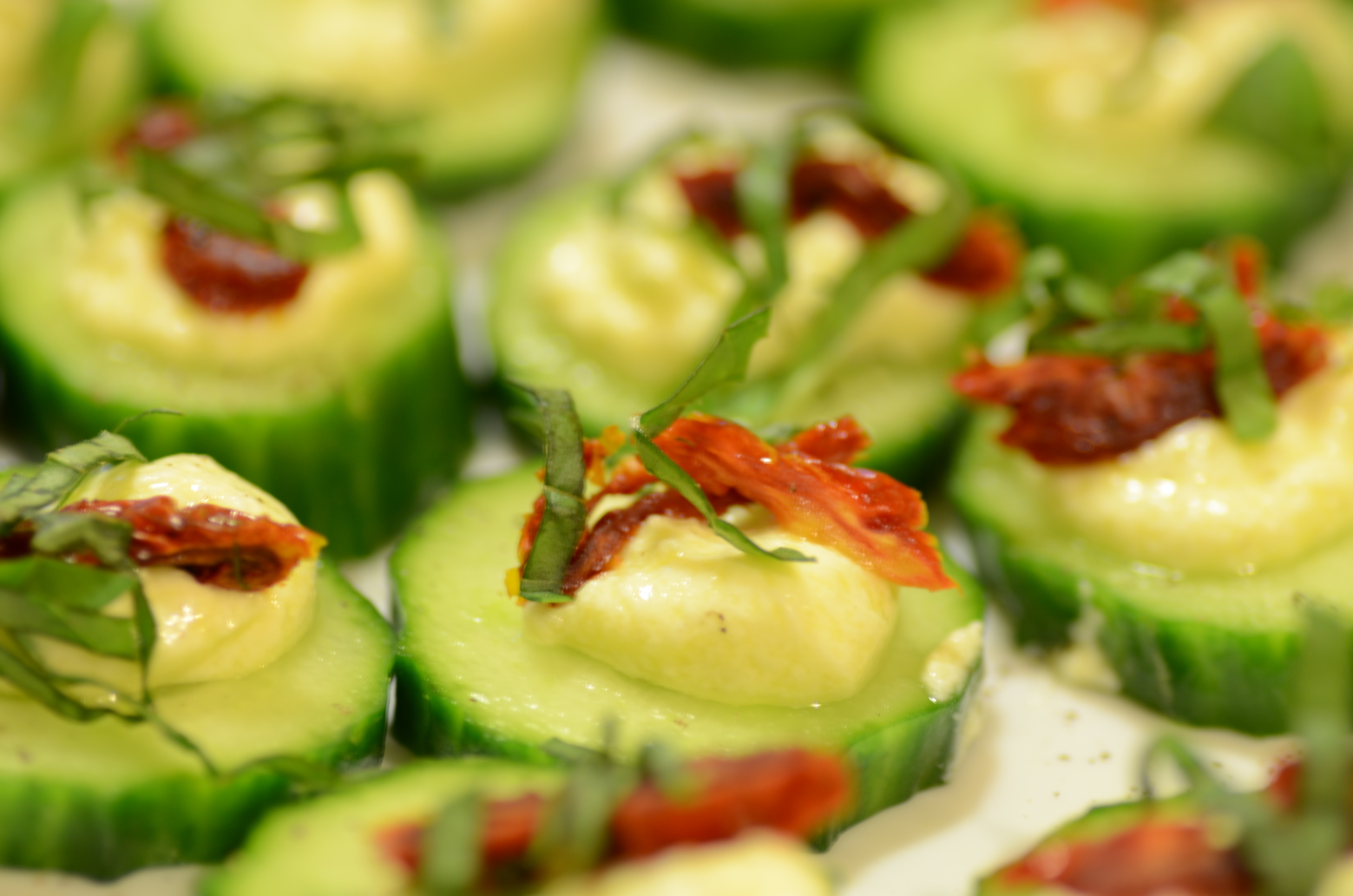 Sun Dried Tomato, Whipped Feta, Basil with Cucumber