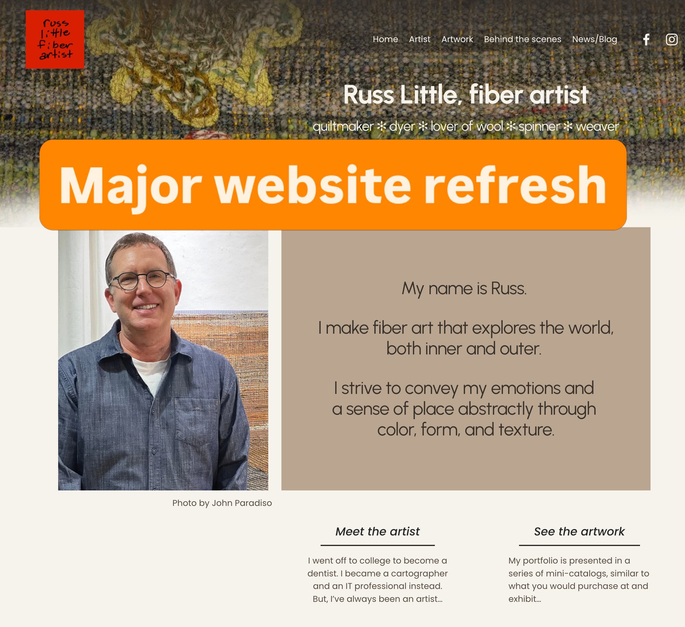 Freshening up the old website has been long overdue for some time now. It&rsquo;s finally done&mdash;cleaner, leaner, and a modern scrolling-based approach. Check it out at http://russlettlefiberartist.com (link in my bio). #artbusiness