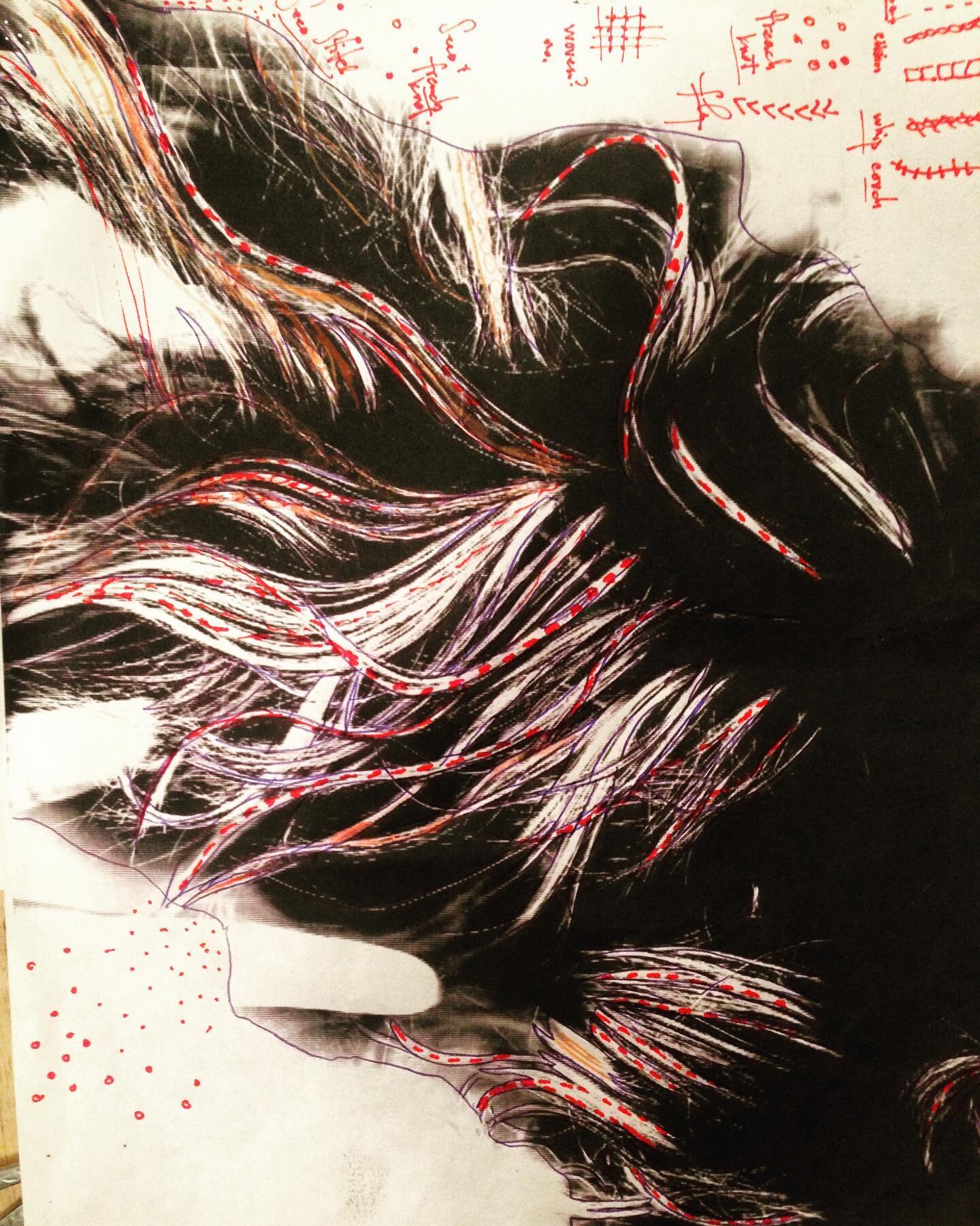 From the archives: plan for an embroidery inspired by my hair. #archive #creativemess #sketchbook #textileartist