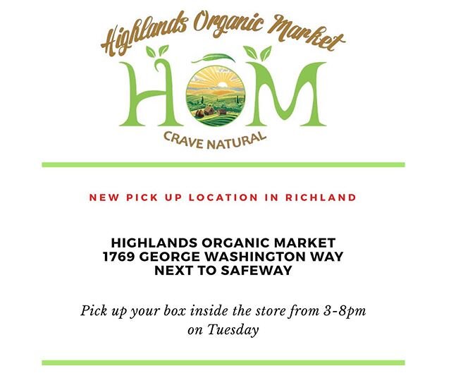 New pick up location in Richland! This replaces the Parkway pick up location. 
Order now for Tuesday! 🛒✨🌱