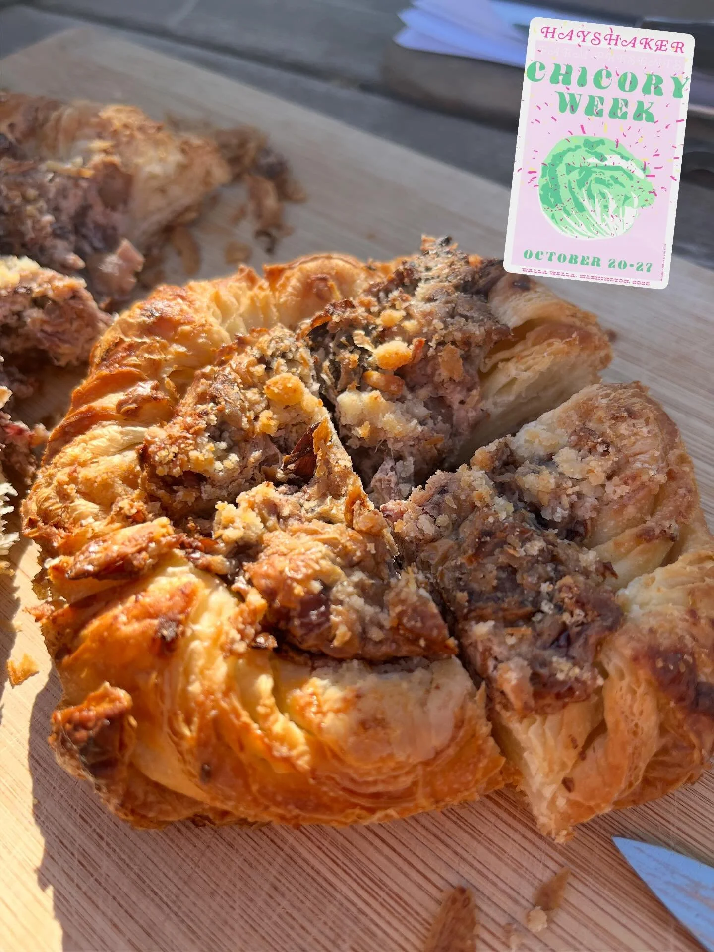 We’re kicking off #chicoryweek2025 here @hayshakerfarm with some very special treats from @colvillestreet patisserie in Walla Walla! Start savory with a buttery, flaky, croissant for with palla rossa radicchio, @butcherbutcherww bacon, and Parm