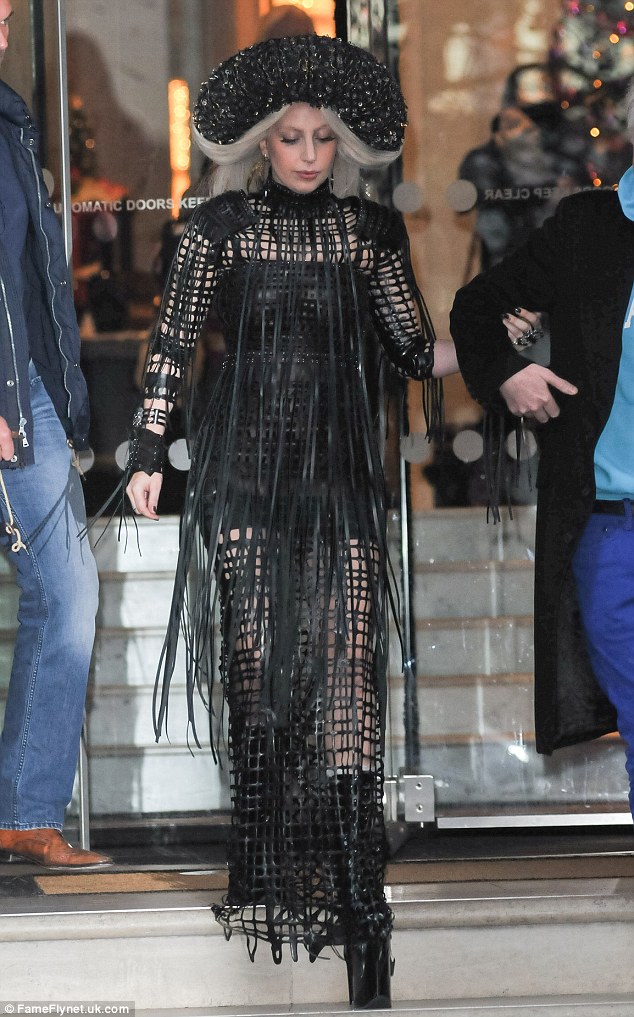 Lady Gaga in Sasha Louise for her visit to ‘Isabella Blow: Fashion Galore!’ exhibition.