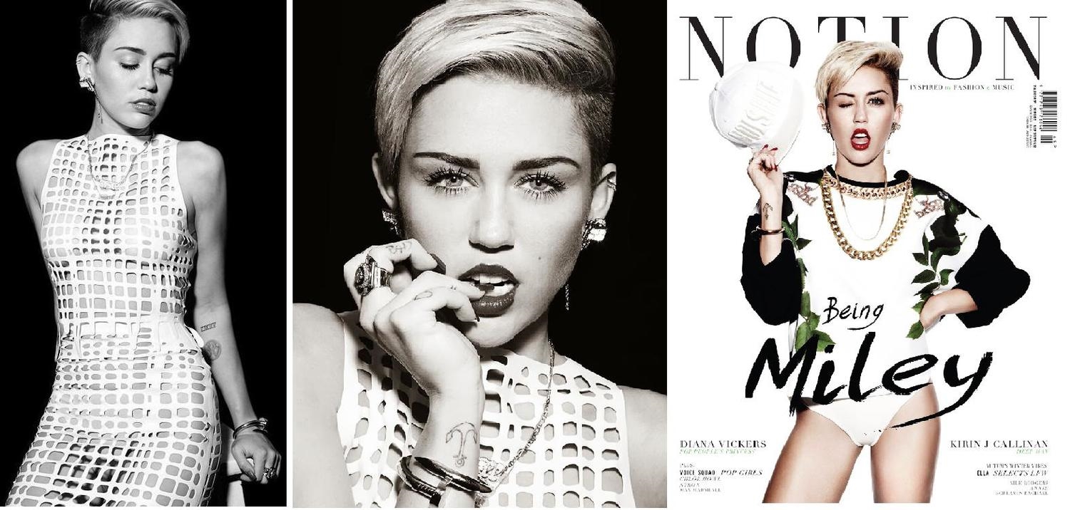 Net top and skirt for Miley Cyrus in Notion Magazine 