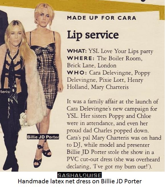 Billie JD Porter in Grazia Magazine wearing latex net cup dress