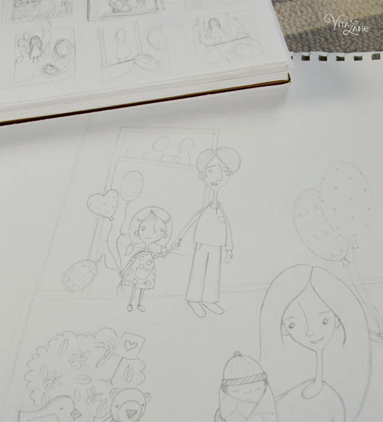 I then moved on to larger pencil sketches, before finalizing the scale and composition of all elements in photoshop.