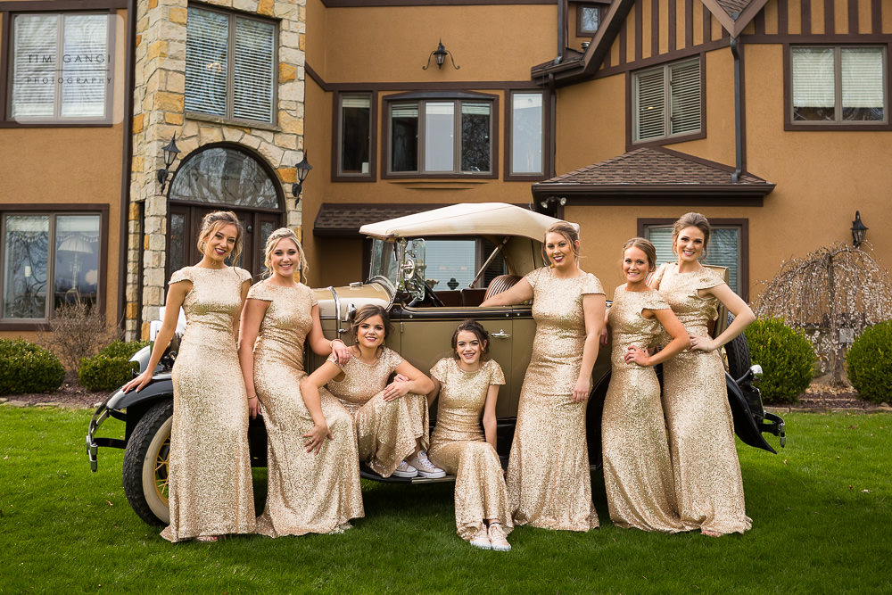  These Bridesmaids dresses look flawless with this vintage car and The Grand Estate as the backdrop. 