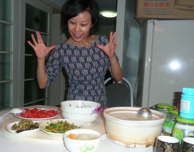 Jane is enthusiastic about her dinner.