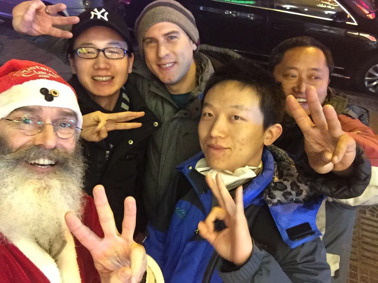 Back row: Jerry Zhang, Jeremiah Bilas; Front row: Phillip McMaster, Jack Lee, Hua Chong Wen at Christmas Dec 25 Predictions Dinner in Beijing