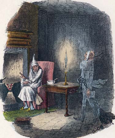 Scrooge meets Marley's ghost