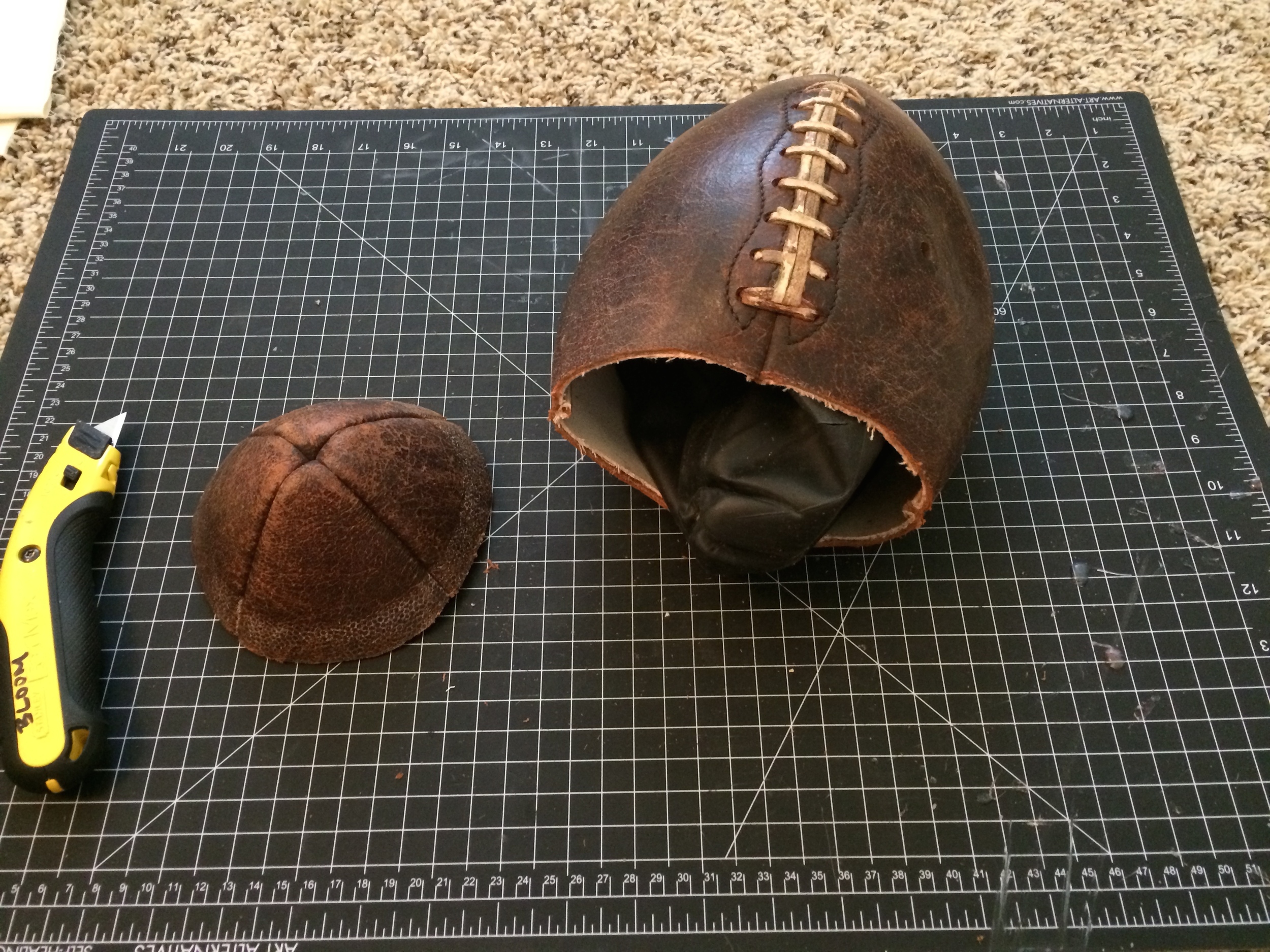 Initial cut into the football