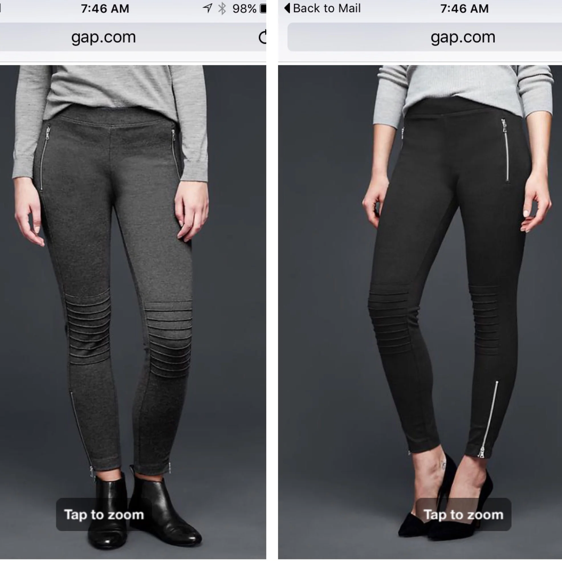 Gap, moto-style ponte knit leggings, $59.95