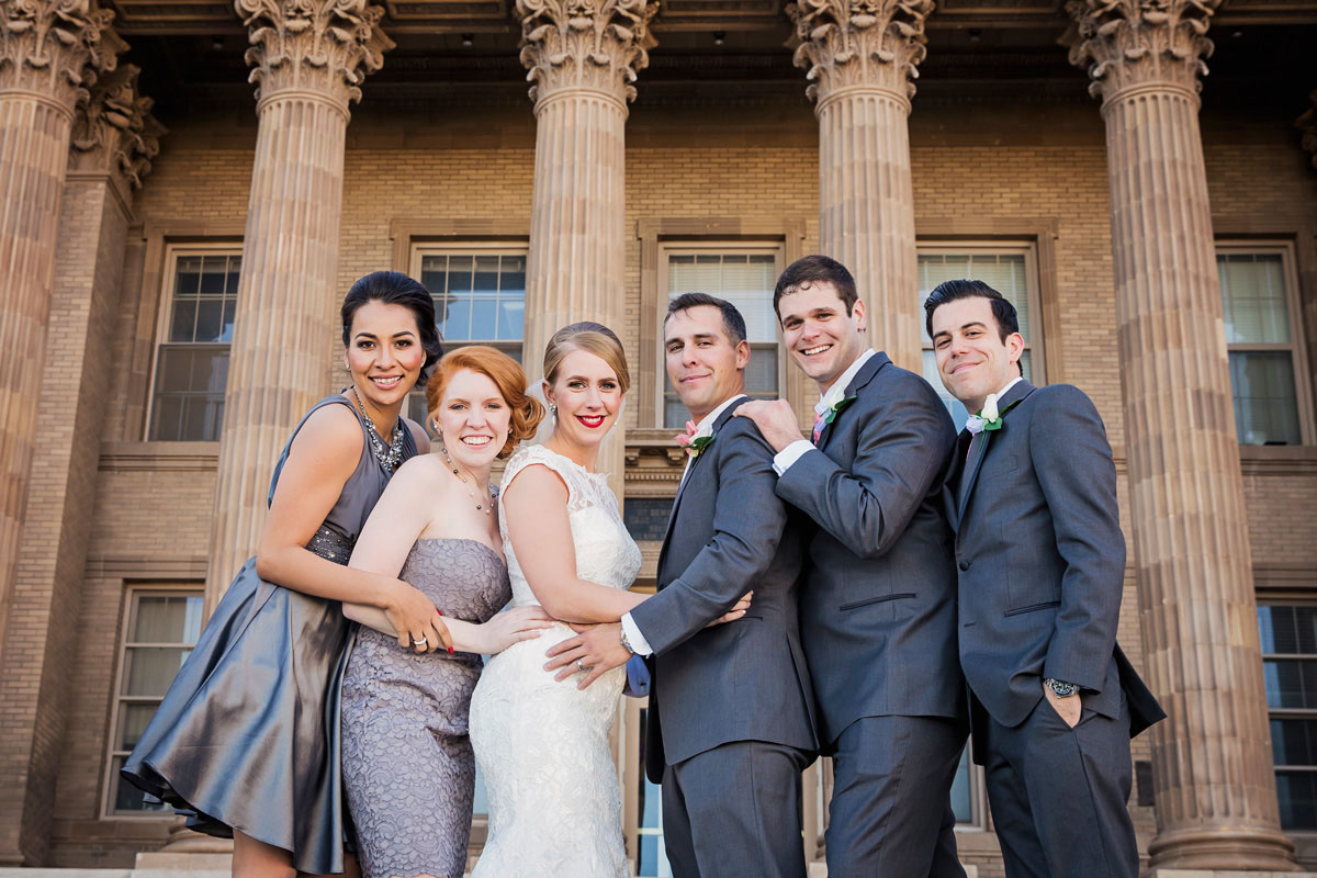 Wedding party with columns