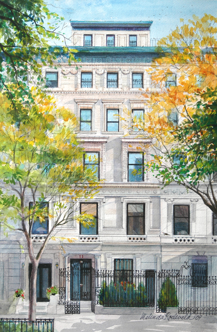 Watercolor of NYC townhouse
