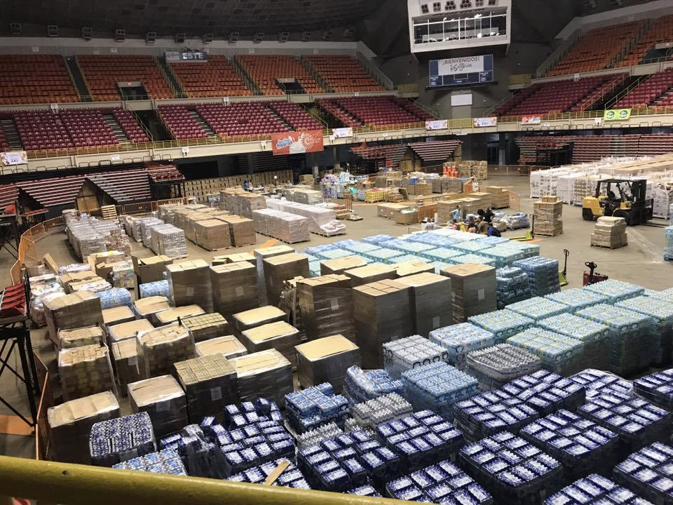 Supplies housed for San Juan residents in the stadium.
