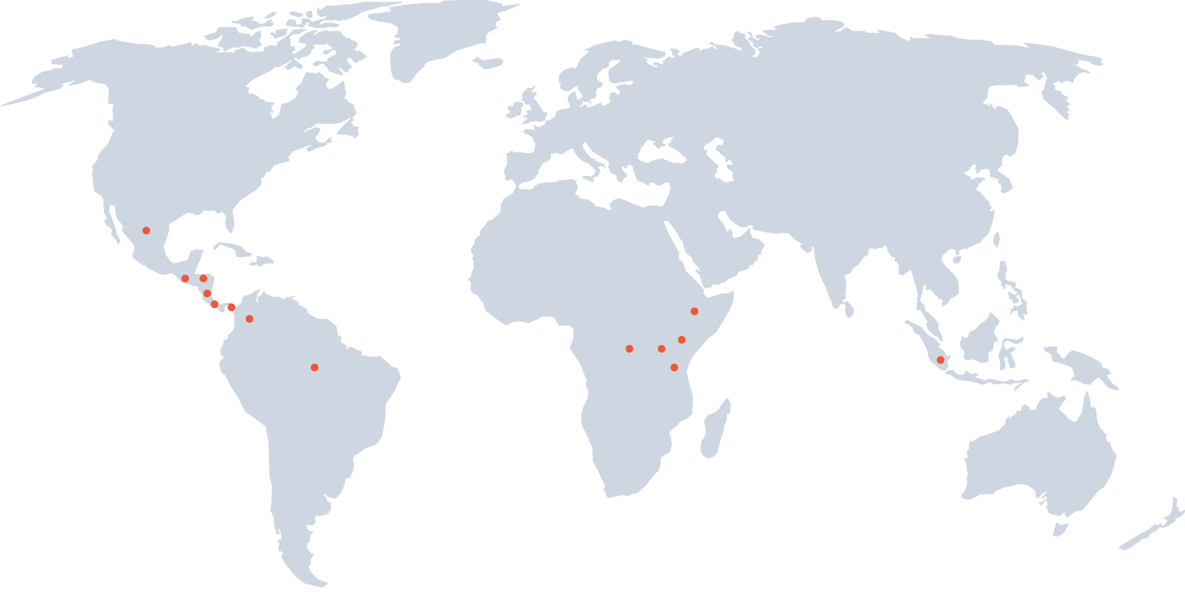 Origins: Brazil / Colombia / Congo / Costa Rica / Honduras / Guatemala / Ethiopia / Indonesia / Kenya / Mexico / Nicaragua / Panama / Rwanda / Tanzania