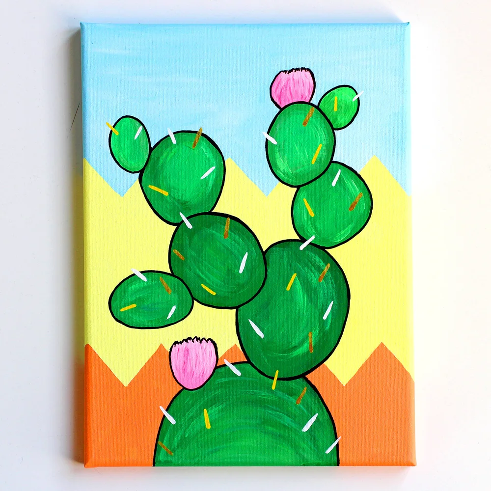 Cactus Number Three Bold Bright Pop Art Painting on Canvas  Ian Viggars